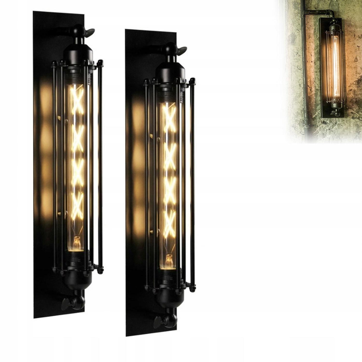 Dvě retro nástěnné lampy, starožitné nástěnné lampy, klecové nástěnné lampy