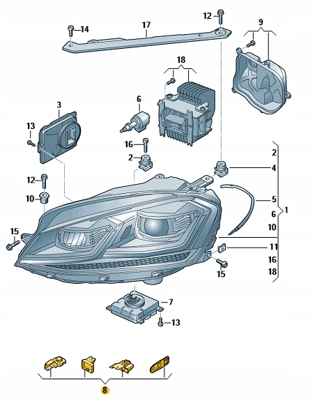 5G0998226B - HEADLAMP REPAIR KIT VW Golf VII, right, дилерство