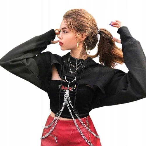 

GOTH14 Krótka bluza z łańcuchami Punk Hip Hop - L