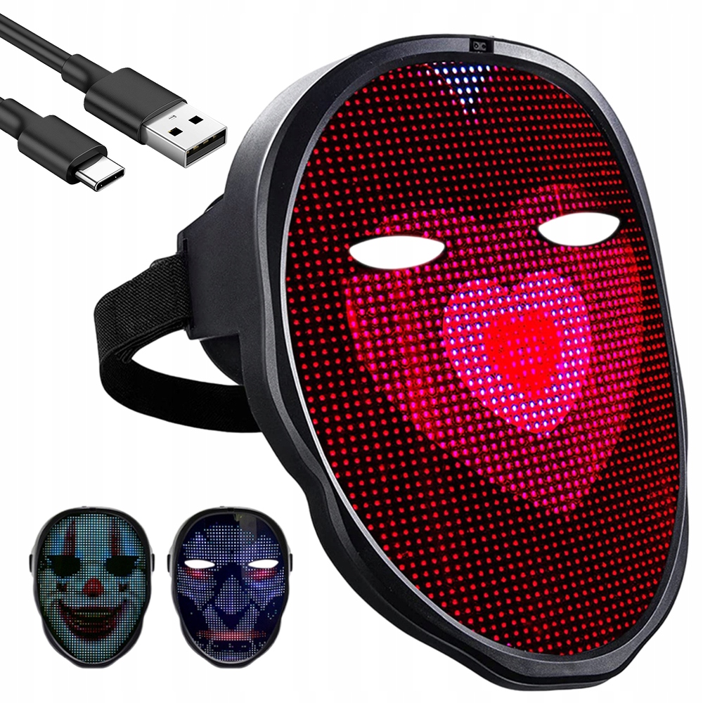 Halloween Ledová Maska Bluetooth Změna Obličeje Gesty 45 Animací Diy App