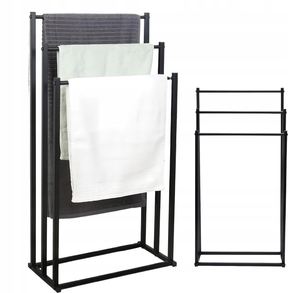 Volně Stojící Věšák Na Ručníky 3 Úrovně Černý Do Koupelny