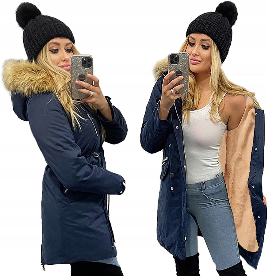 Teplý Zimní Kabát Parka S Kapucí S Kapucí A Kožešinou L