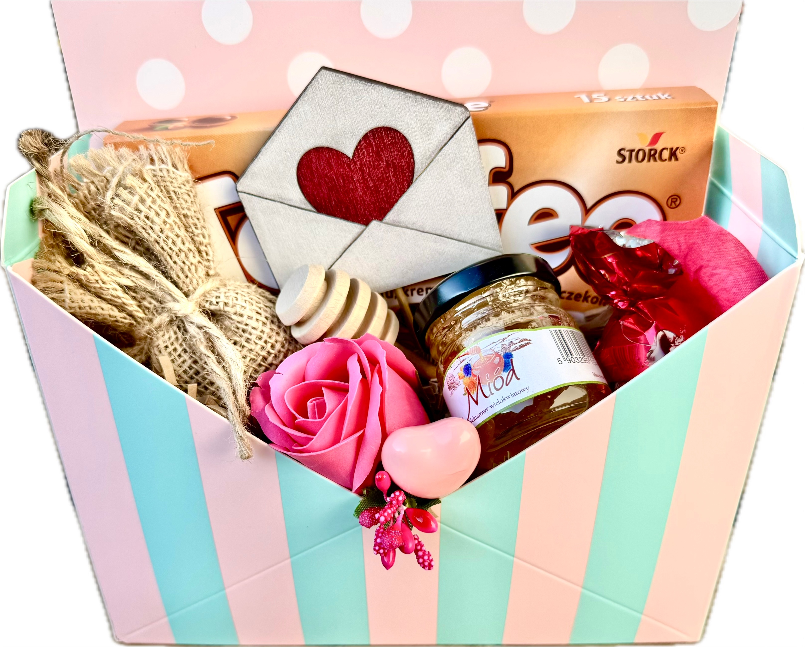 Słodki na Walentynki dla Dziewczyny Chłopaka Box Kosz Prezentowy