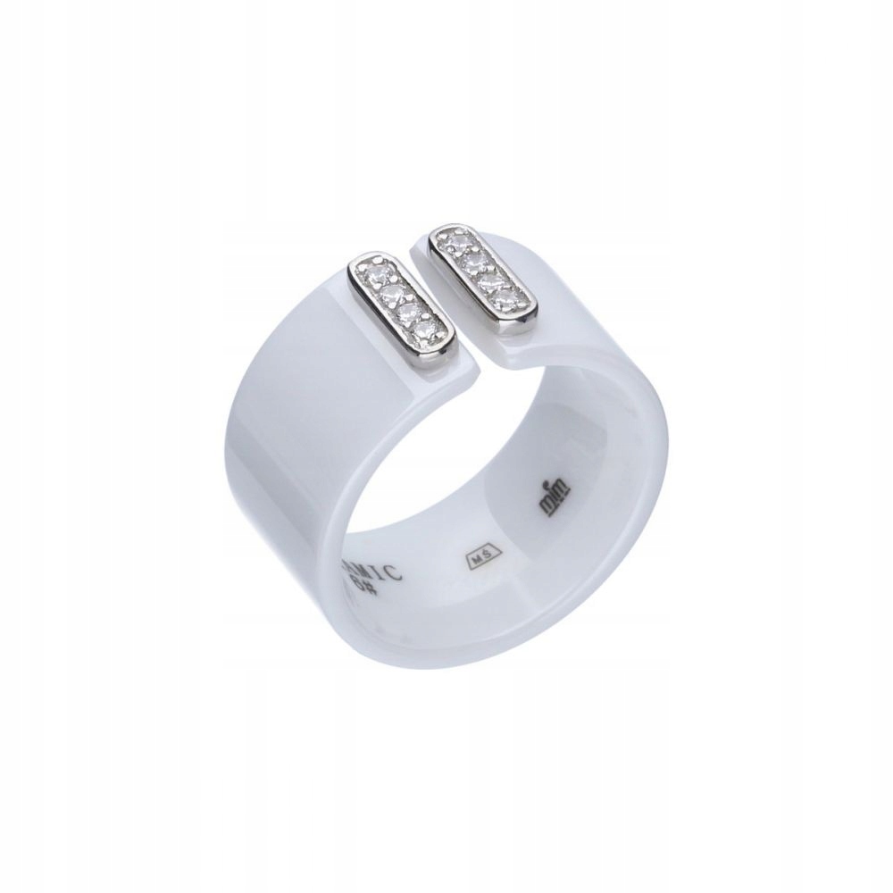 Stříbrný dámský prstýnek 925 hladká keramika bílá s zirkony r18, módní