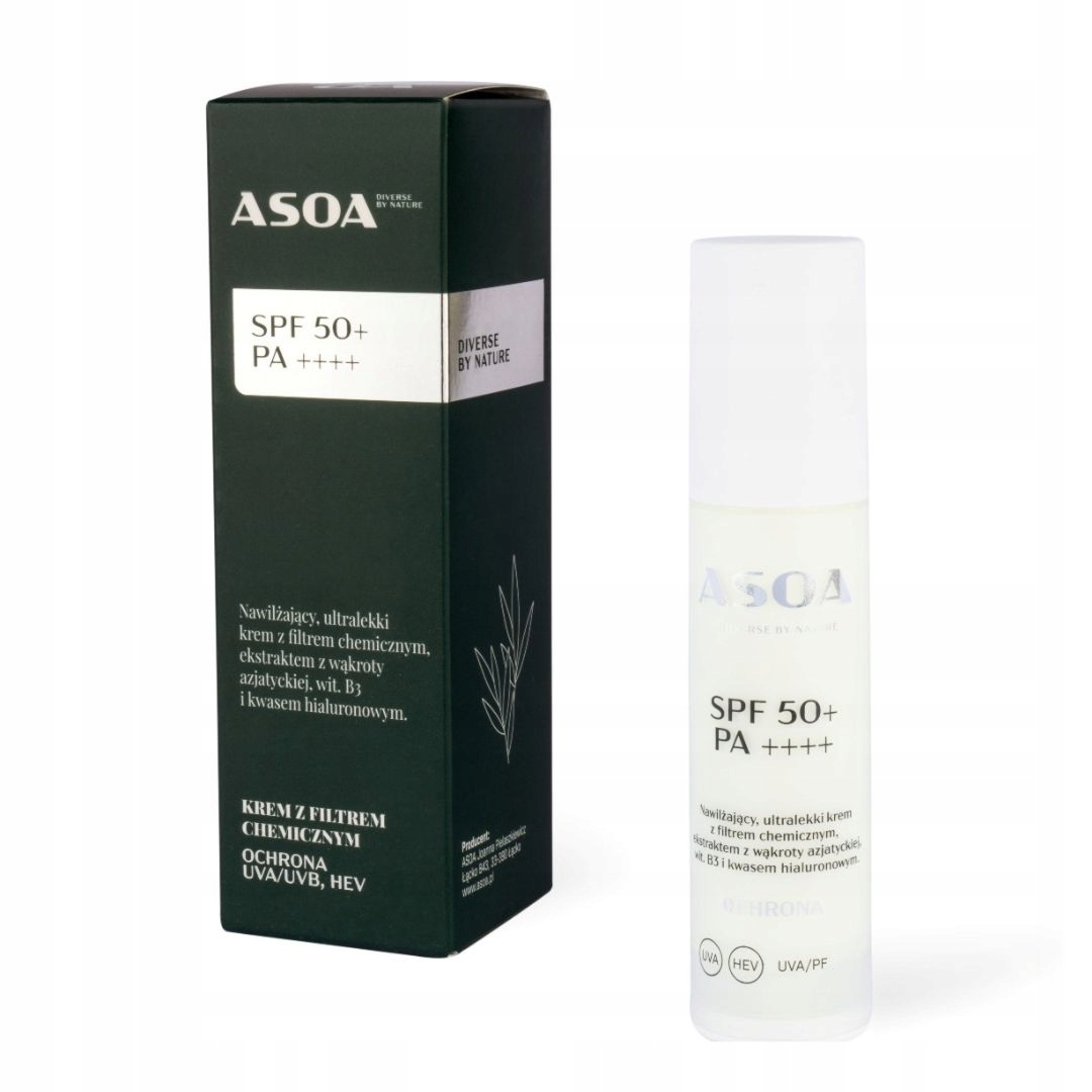 Krem z filtrem chemicznym Spf 50+ Pa++++ Asoa 50 ml