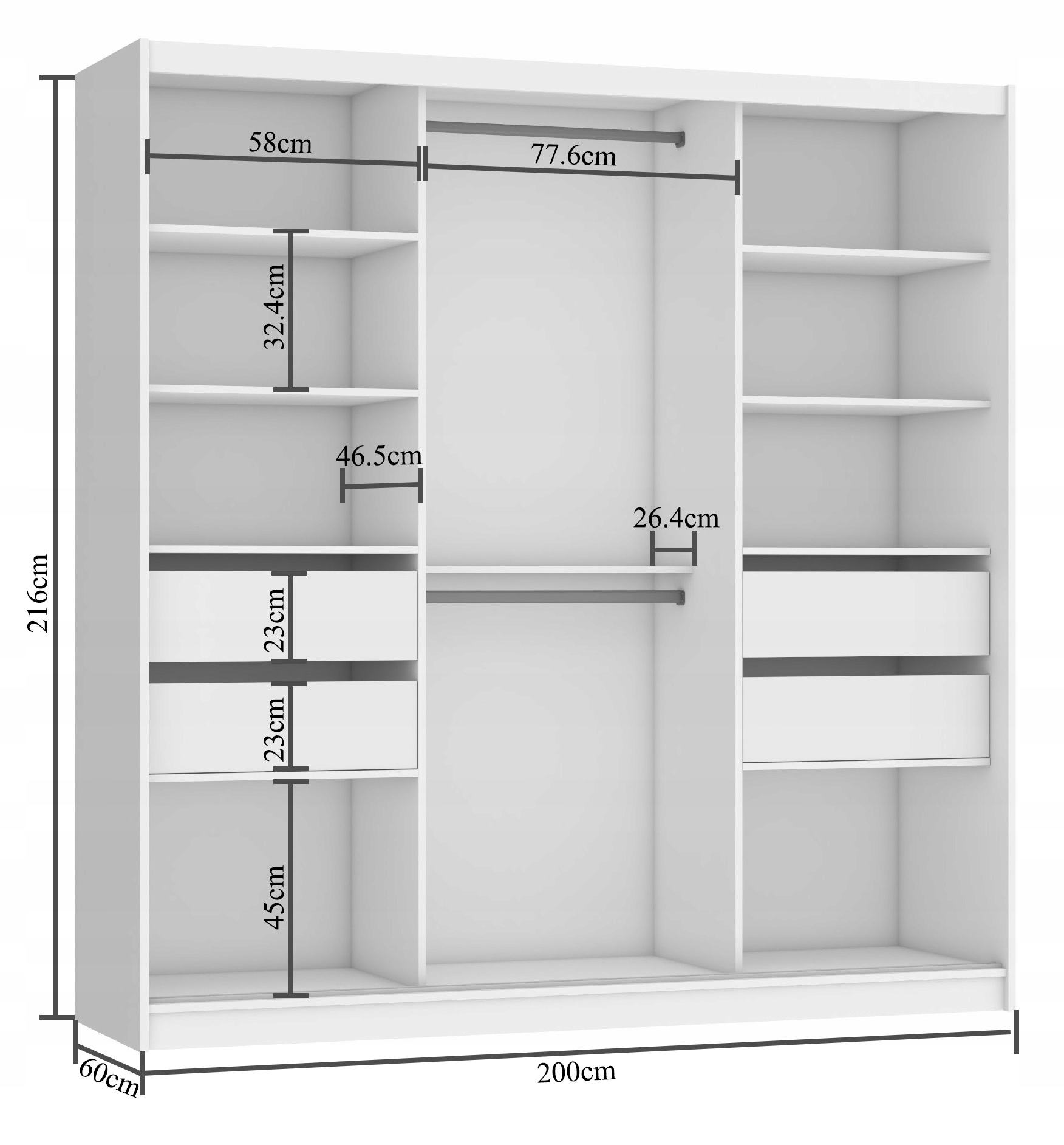 Szafa przesuwna z lustrem SZUFLADY 200 cm Kolekcja VERONA
