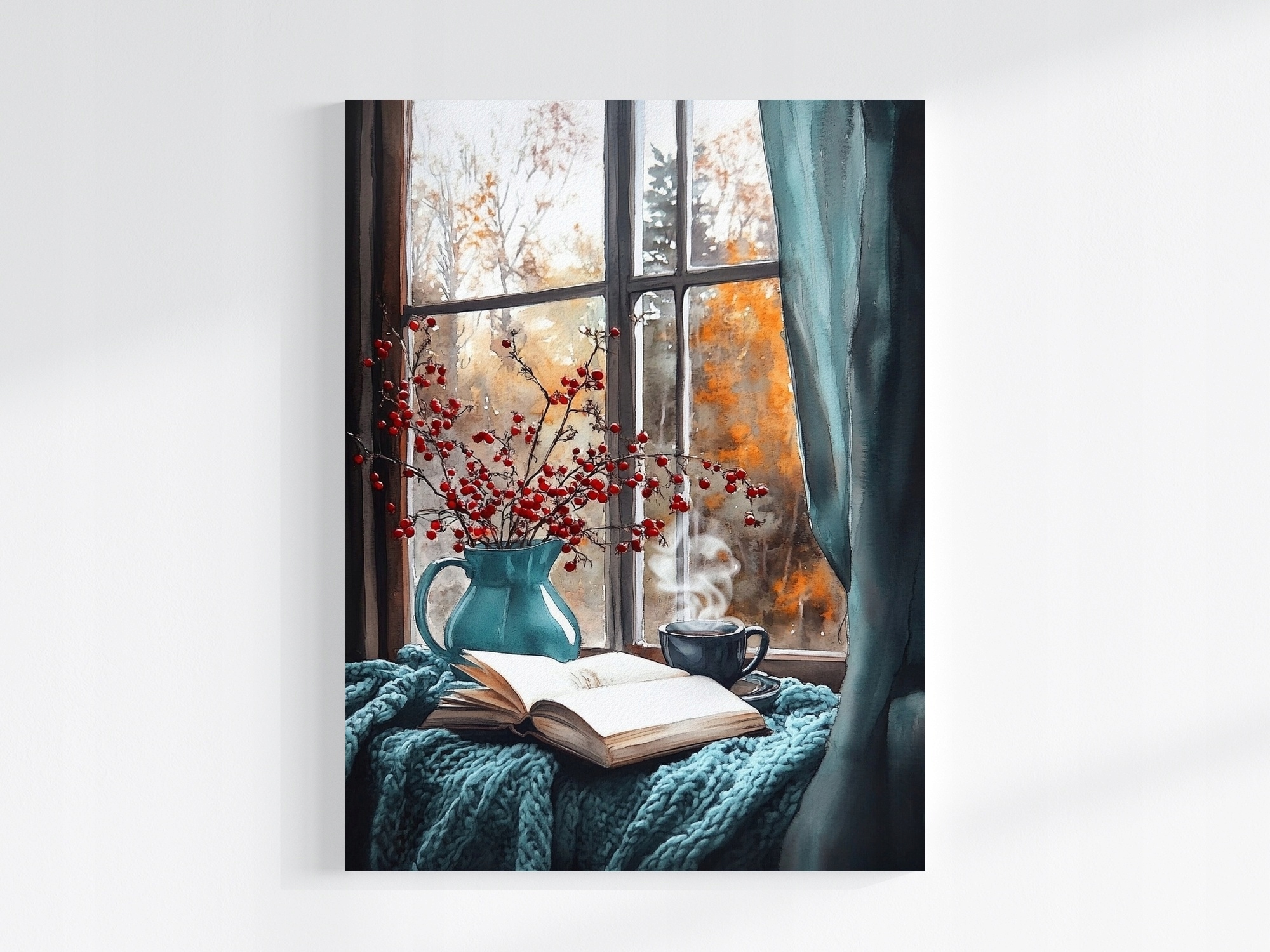 Obraz Na Plátně Canvas Okno Podzimní Deka Kniha Čaj Relaxace Pohled 60x80