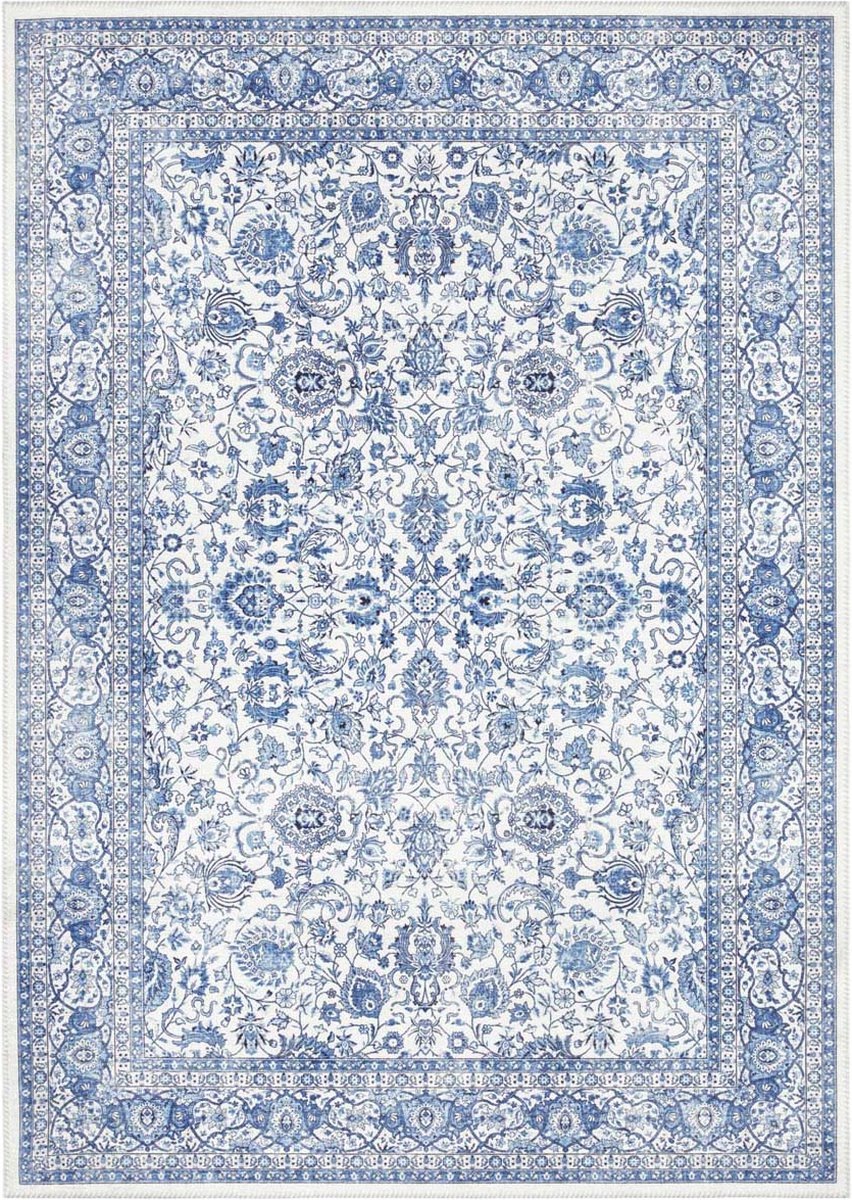 Koberec do obývacího pokoje 200 x 290 cm, modro krémový, plochý
