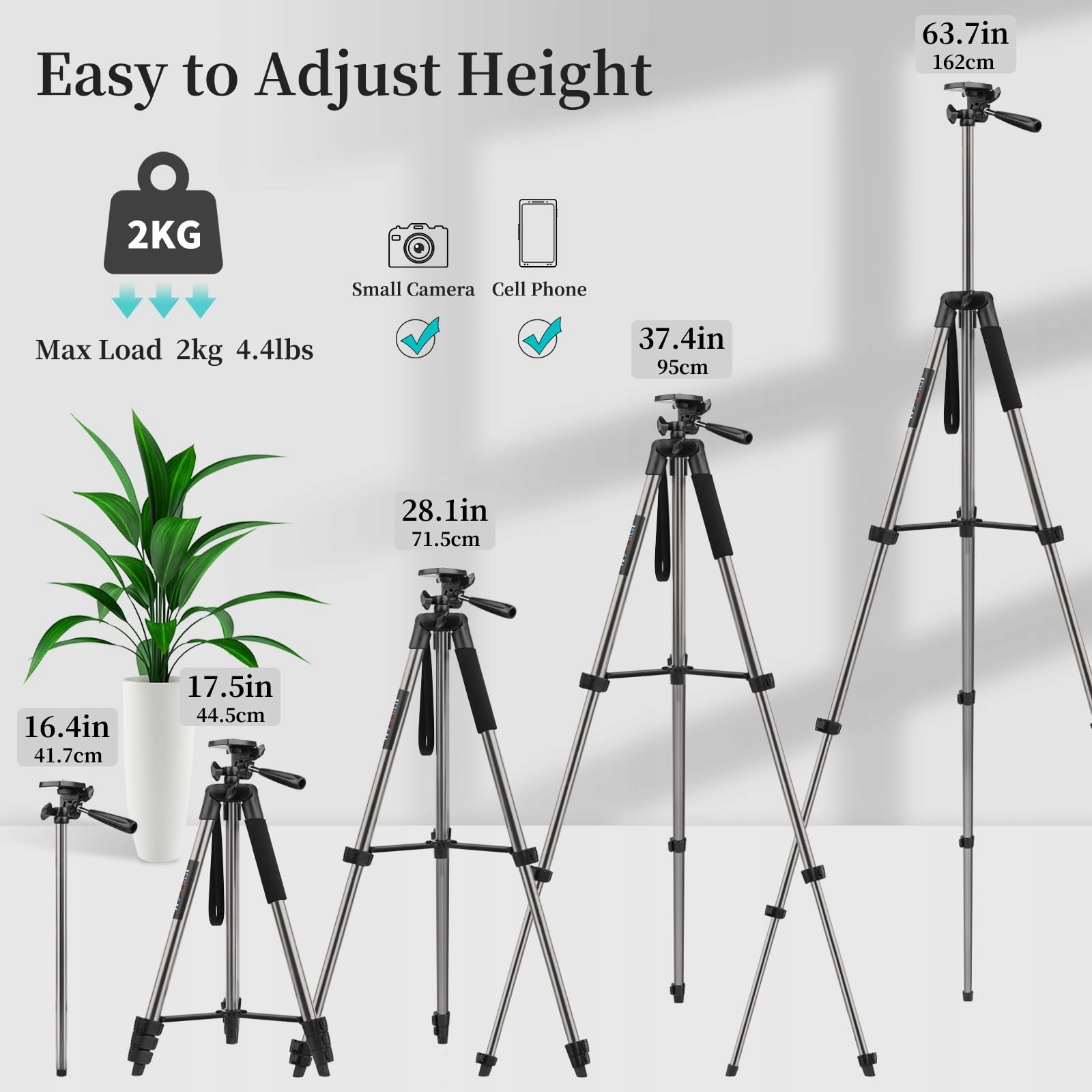 JOILCAN Statyw Aluminiowy 160cm Do Smartfonów i Kamer z Pilotem — miniatura 2