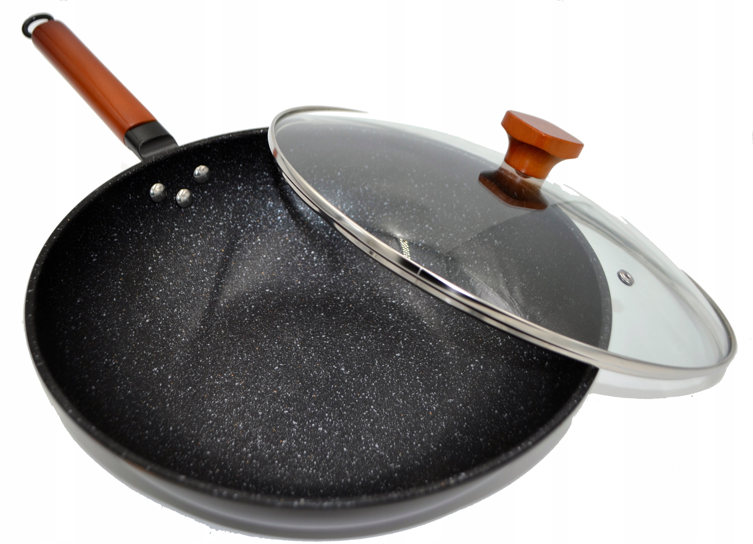 PATELNIA WOK 33CM STALOWY CHIŃSKI GŁEBOKI Z PRZYKRYWKĄ DO DAŃ AZJATYCKICH Średnica 34 cm