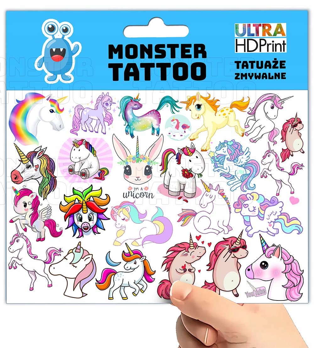 TATUAŻE ZMYWALNE TYMCZASOWE DLA DZIECI JEDNOROŻCE UNICORN WZORY ORYGINALNE Marka Inna