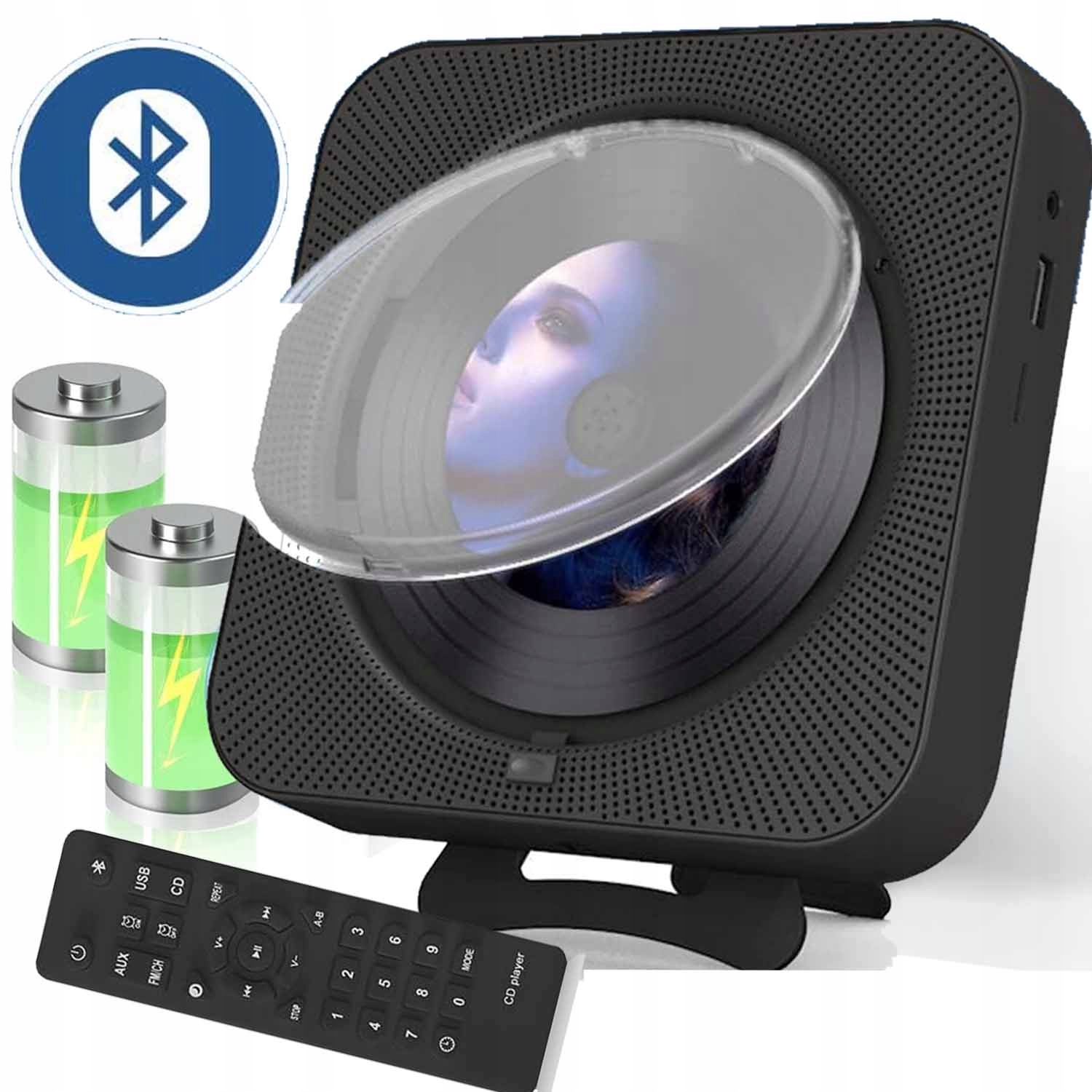 Przenośny odtwarzacz cd AUX USB FM Bluetooth Czarny w Pilot Prezent