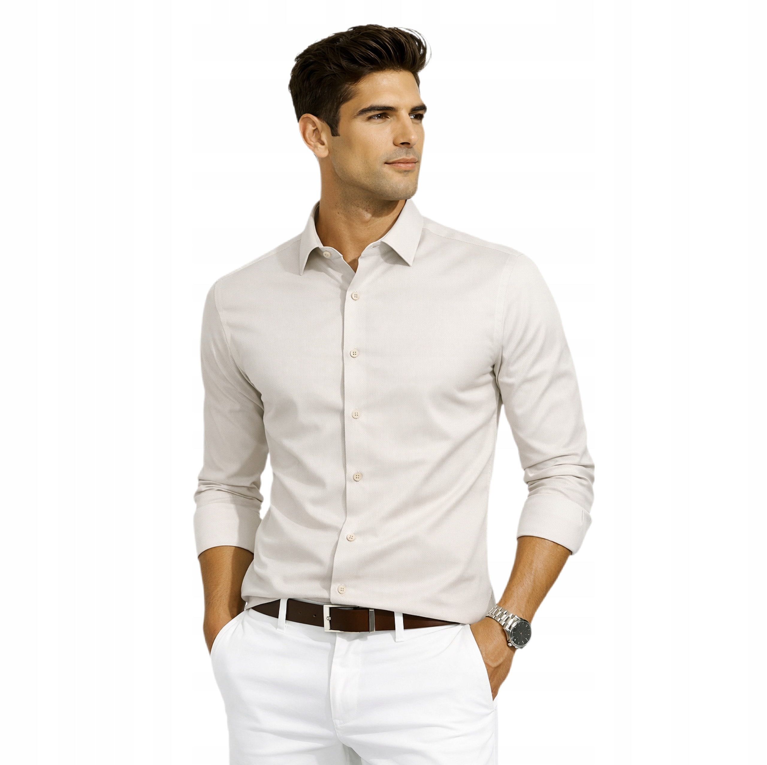 Pánská košile Jasná Béžová Lavier – elegantní, Slim Fit, bavlněná vel. L