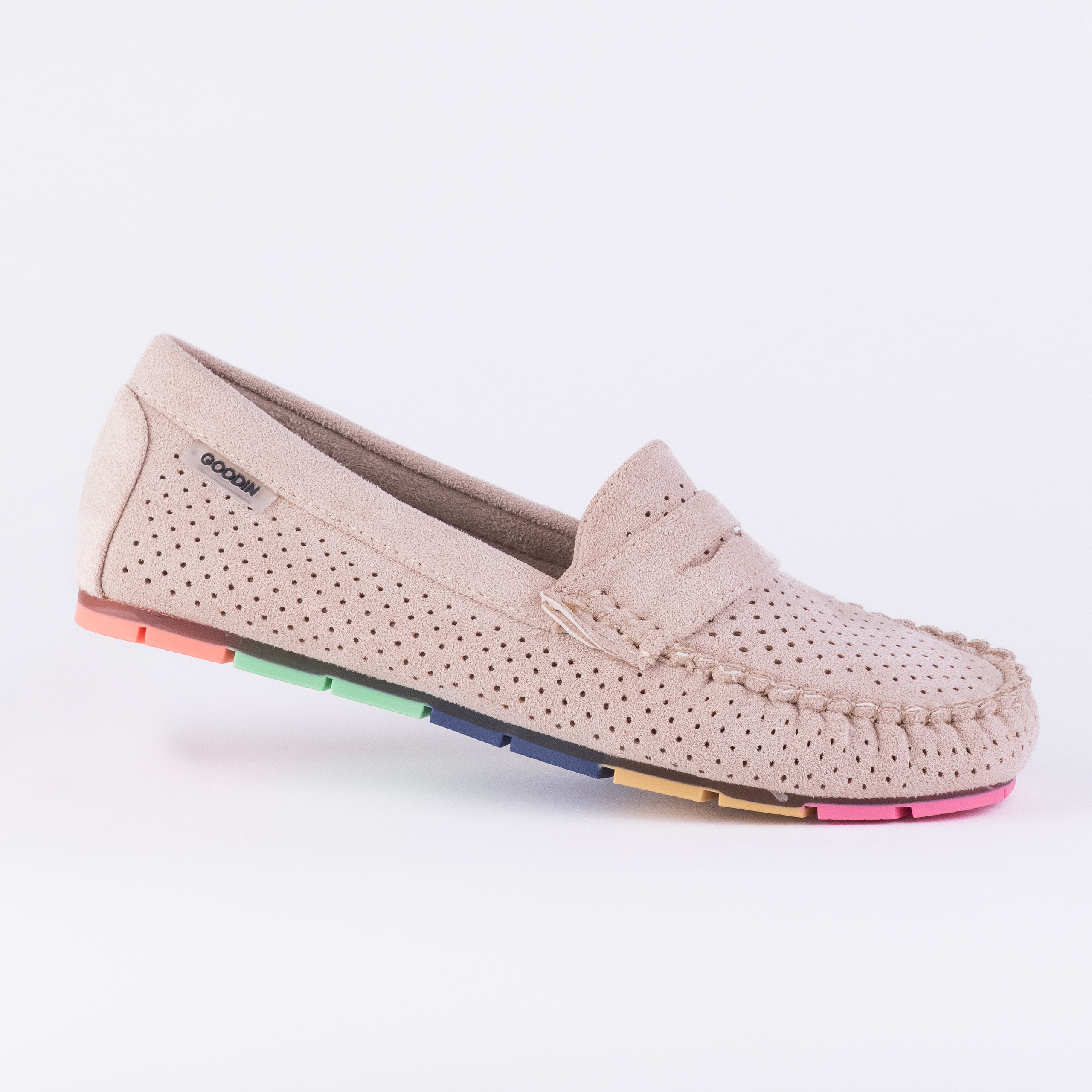 Mokasyny damskie Goodin GD-FL679 skóra eko zamsz ażurek Beż 40