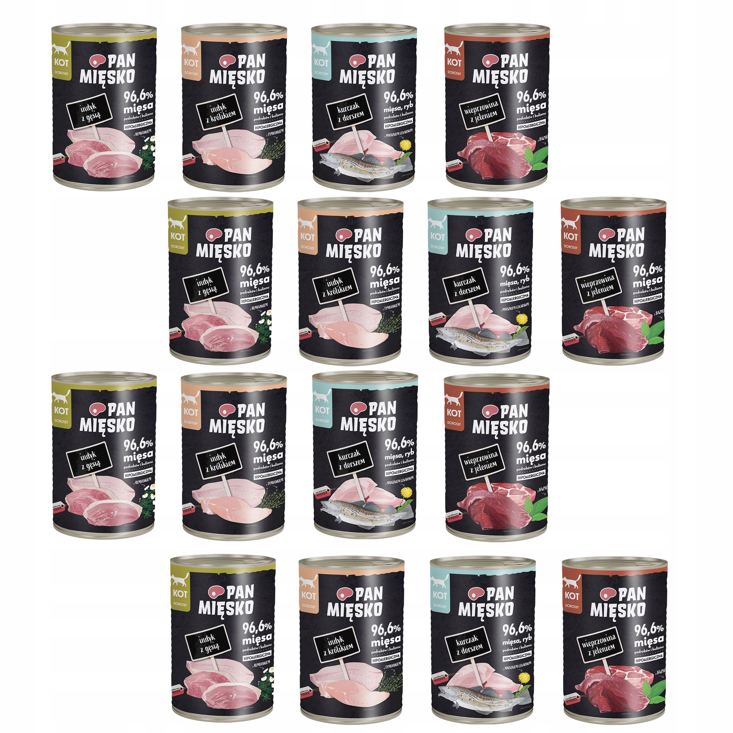 Pan Mięsko Bezobilné Krmivo pro kočky pro kočky mix chutí 16 x 400 g