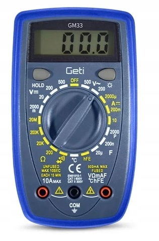 Multimetr miernik uniwersalny z temp.GM33C/UT33C DCV/ACV 500V DCA10A EAN (GTIN) 8595563729670