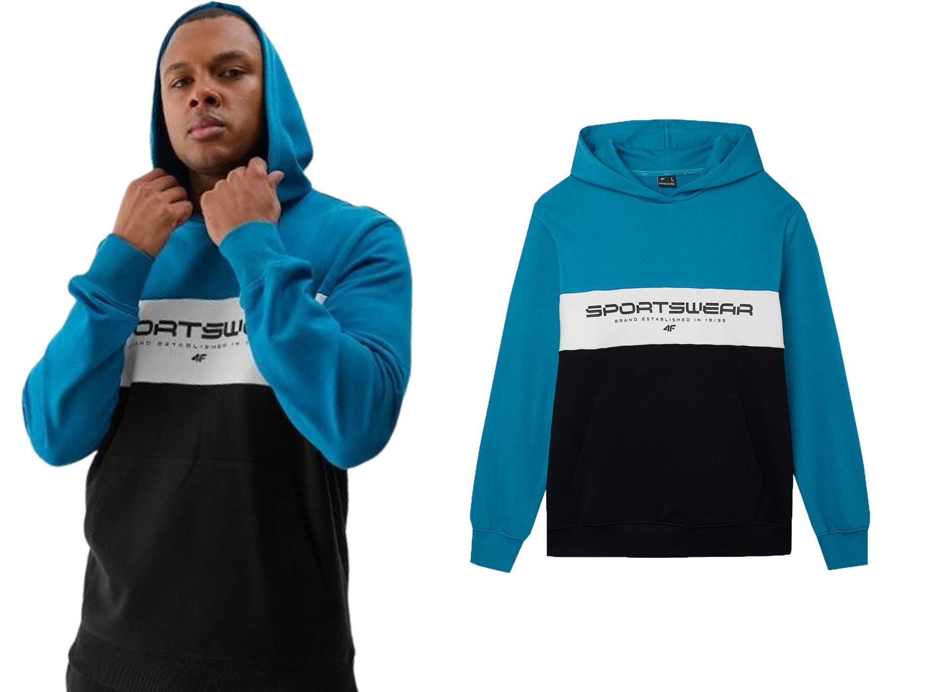 Tepláková mikina 4F s kapucí z bavlny, nerozepínací, velikost XL