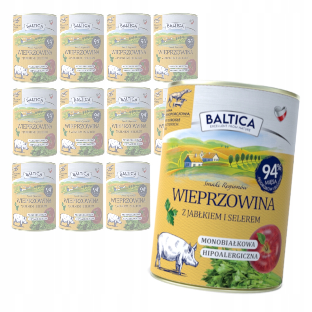 Levně Baltica Vepřové maso s jablkem 12 x 400 g Hypoalergenní Vlhké Krmivo pro psy