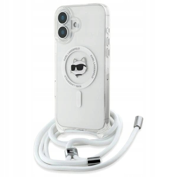 Pouzdro Karl Lagerfeld IML Choupette Head Cord MagSafe pro iPhone 16, průhledné