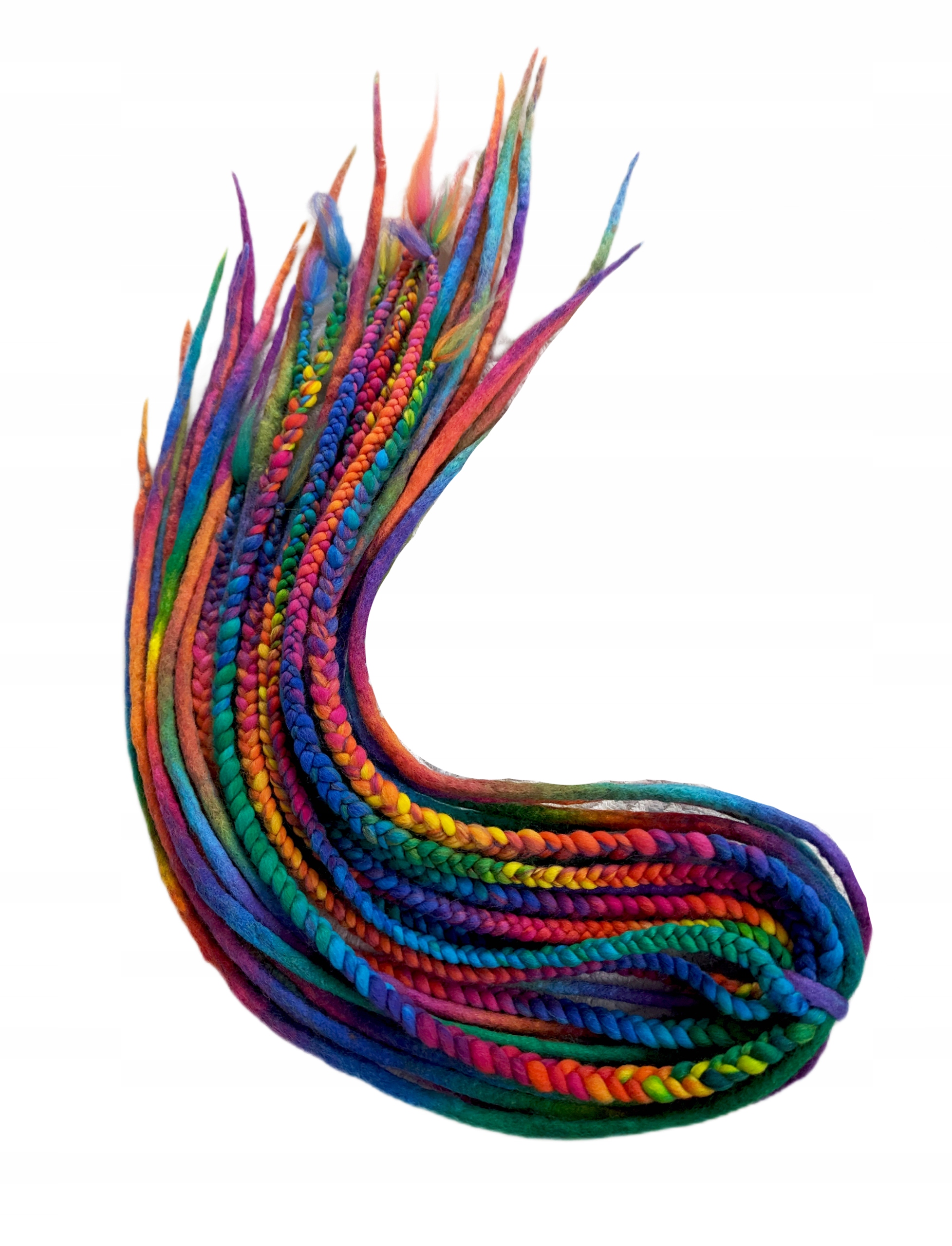 Vlněné copánky, duhové, barevné, Duhový MIX, 10 kusů