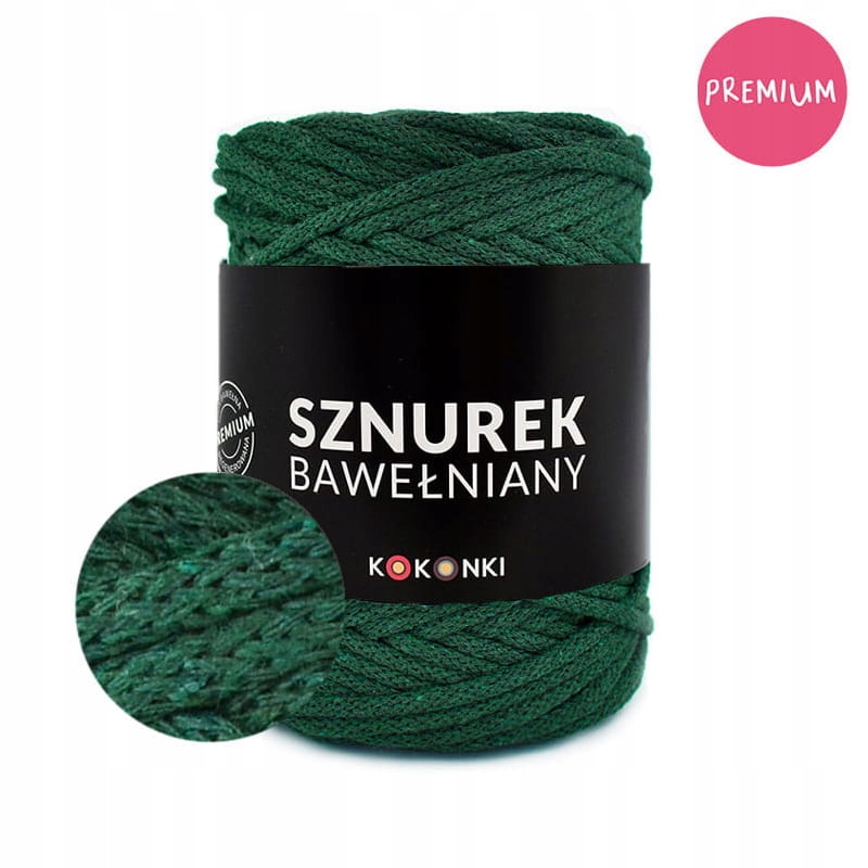 Premium sznurek bawełniany by Kokonki 5mm rolka 100m butelkowa zieleń