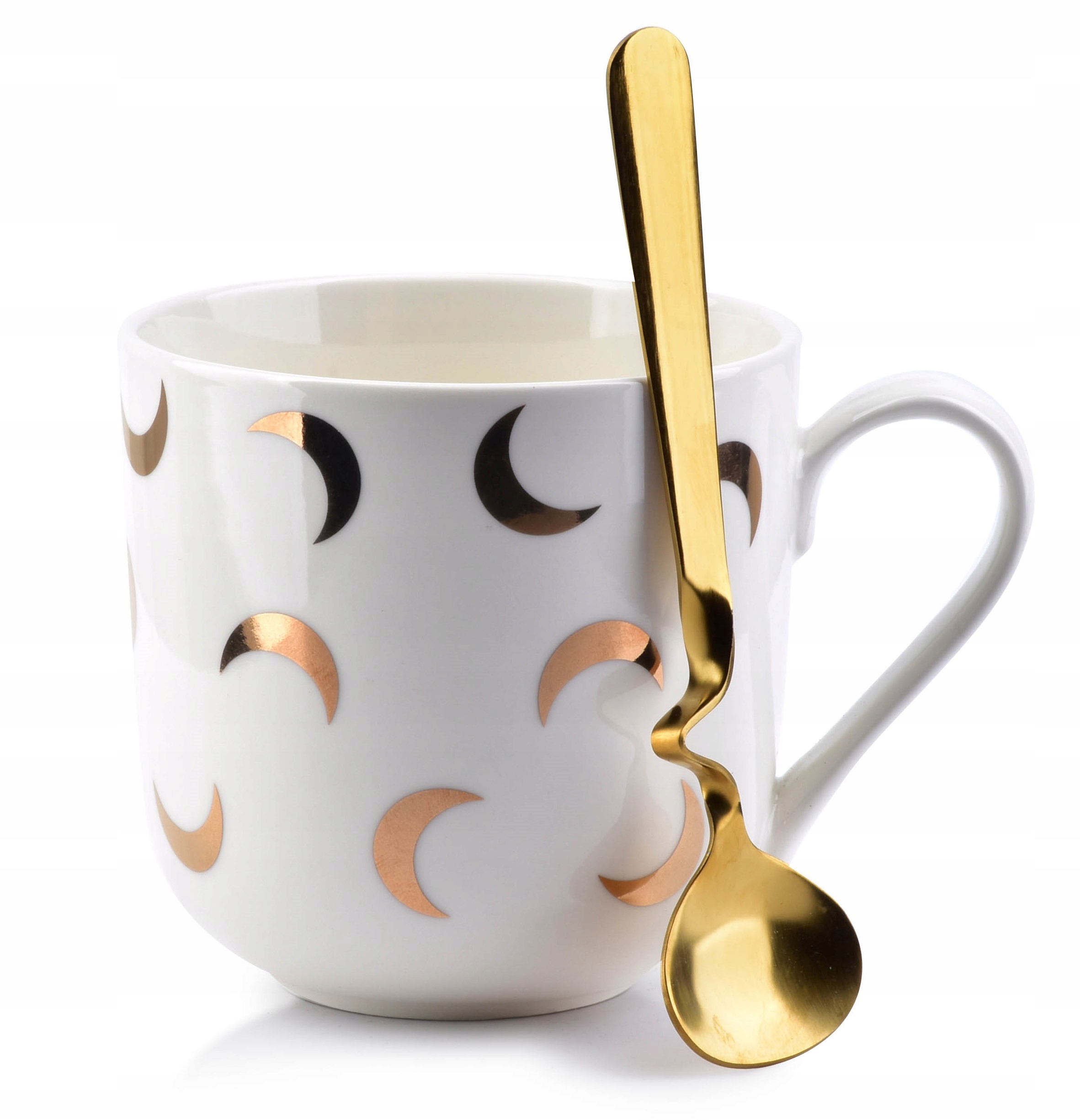 

Kubek Porcelanowy Ze Złotą Łyżeczką 550ML Księżyce