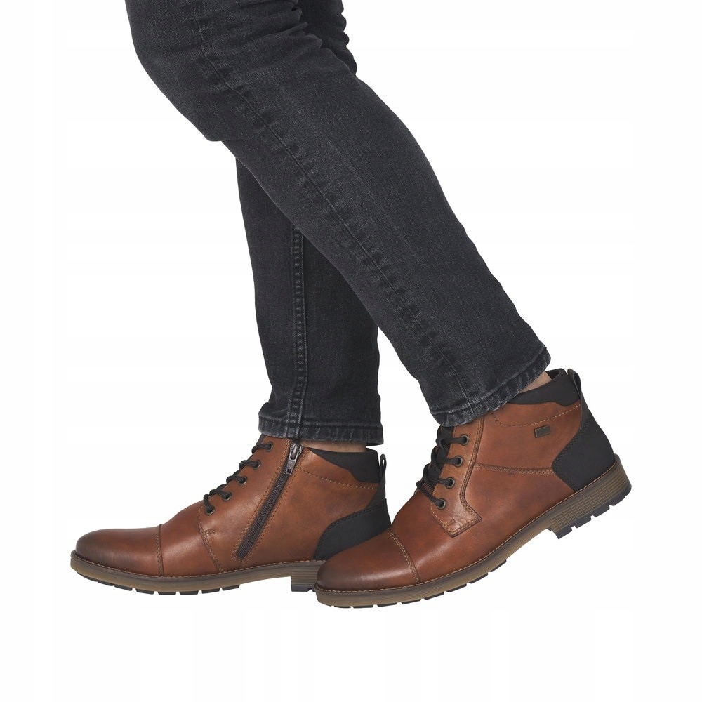 Rieker pánské kotníkové boty z hnědé lícové kůže na zip, velikost 46