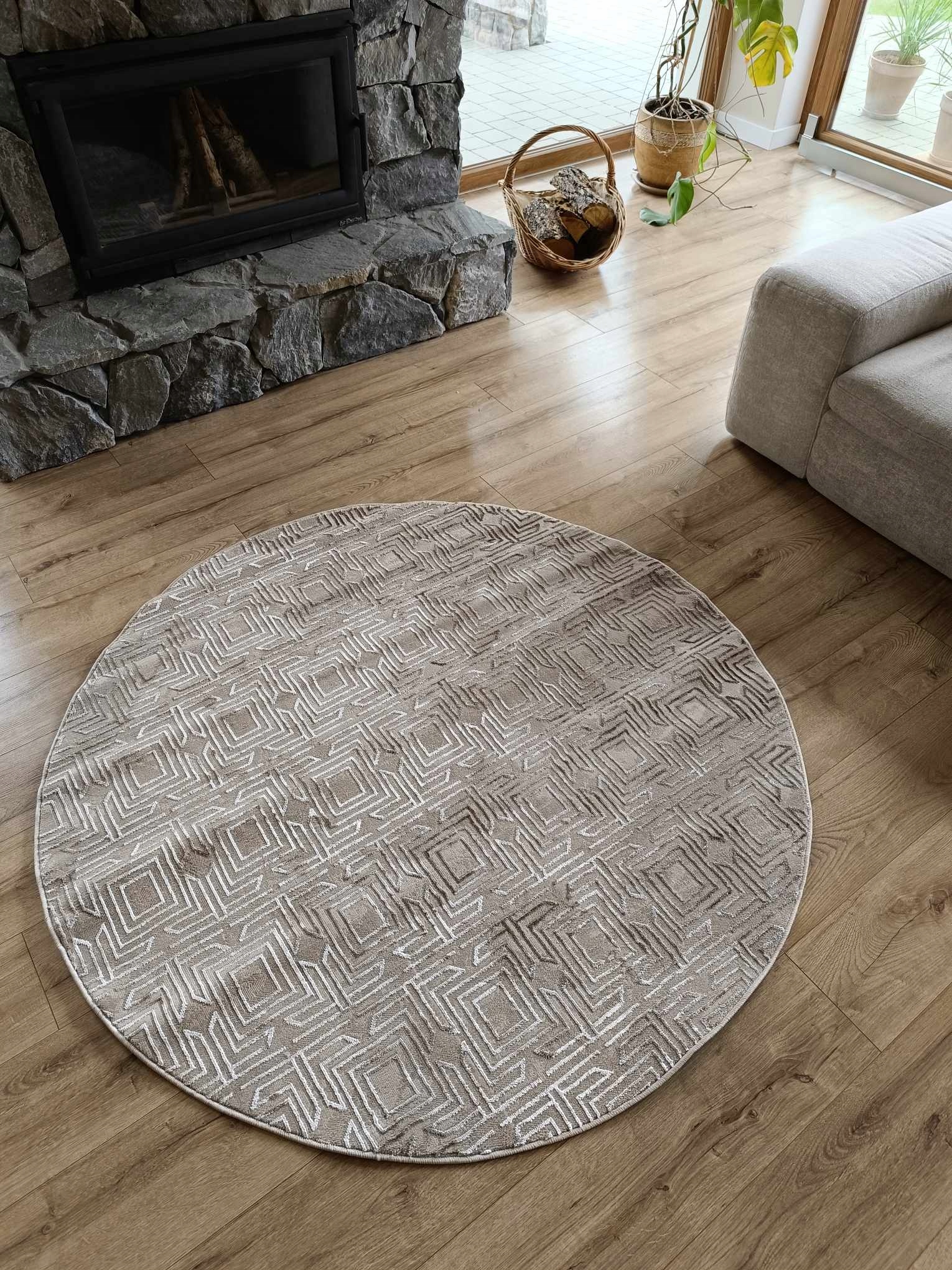 Koberec kulatý do obývacího pokoje 150 cm, béžovo-zlatý plyšový, kvalita