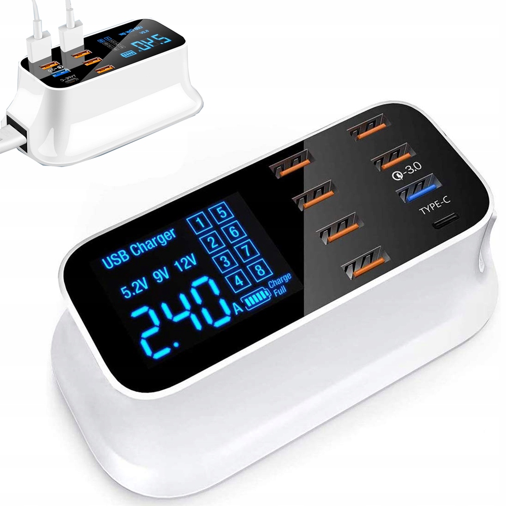 

Ładowarka Sieciowa Rozdzielacz Lcd 8x Usb3.0 Typ C
