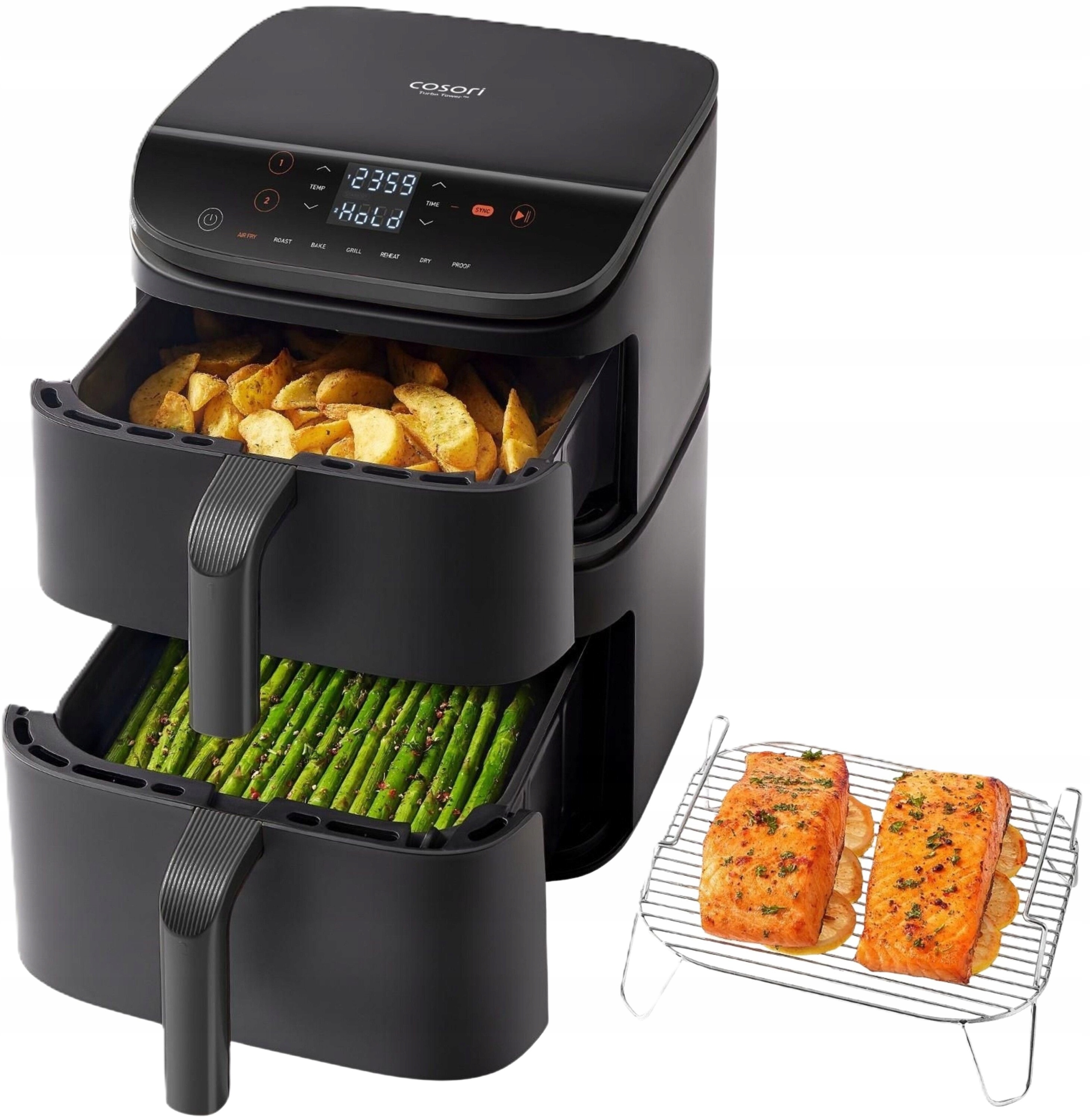 Fritéza Bez Oleja Airfryer Cosori Turbo Tower S Dvomi Košmi 2630W 10,8L
