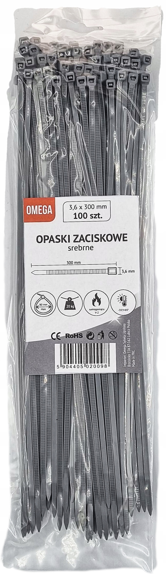 

Opaski Trytki Zaciskowe Kablowe Srebrne 3,6X300