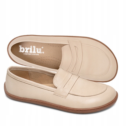 Brilu Polskie Damskie Skórzane Mokasyny Barefoot Sorrena Beżowe 39