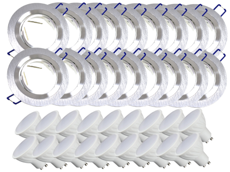 18x Hliníková Lampa Objímka Inox Bodové Osvětlení Led Žárovky 10W