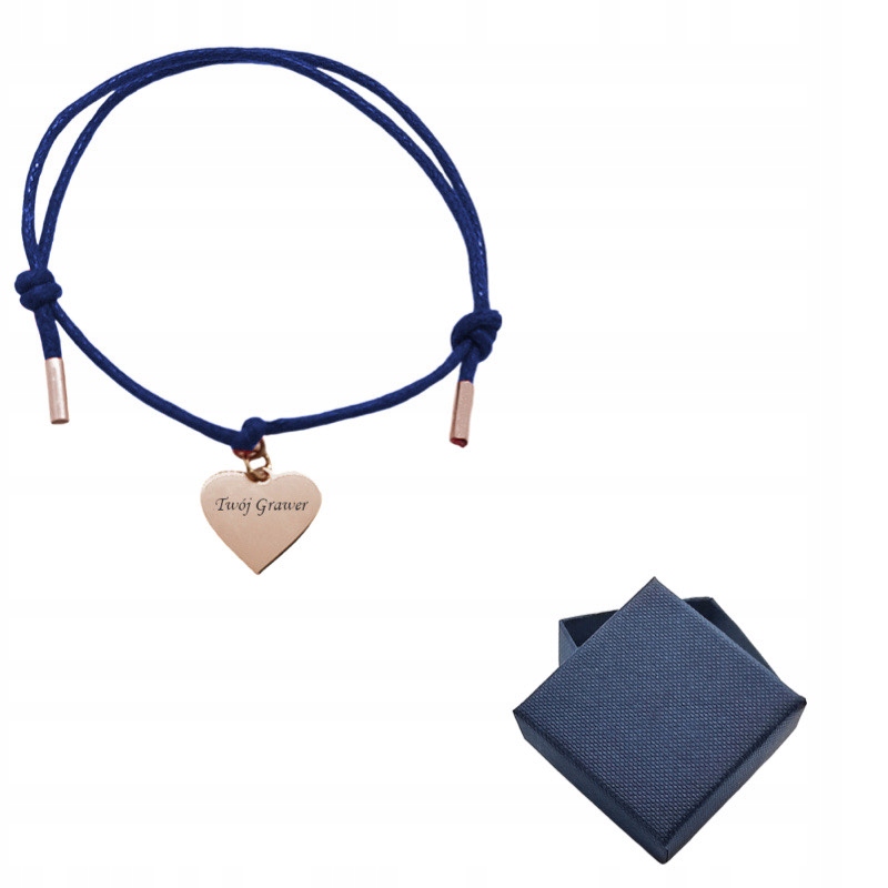 

Bransoletka sznurkowa rosegold serce srebro Grawer