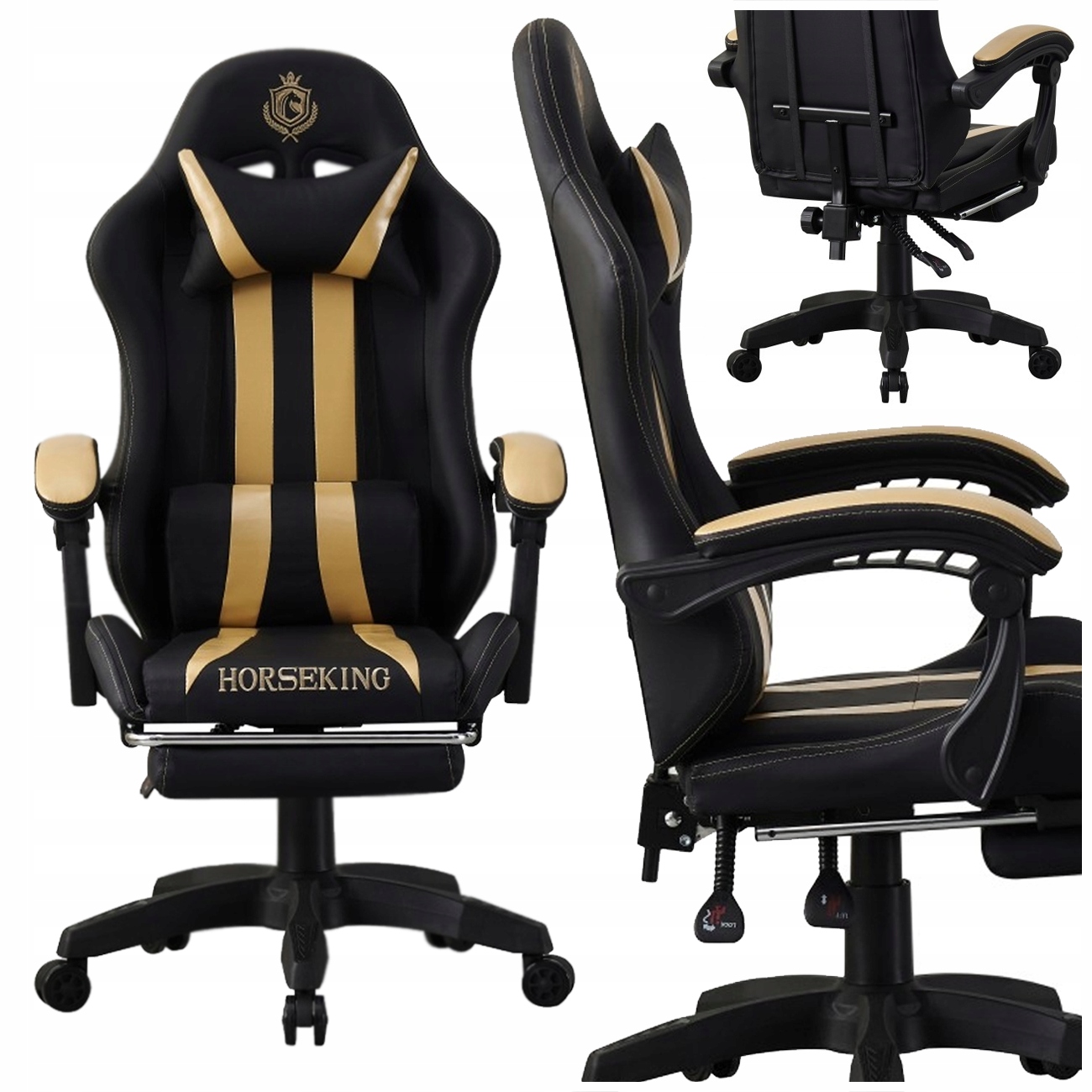 Herní Křeslo Horseking S Otočnou Podnožkou Herní Židle MS45 Zlatá
