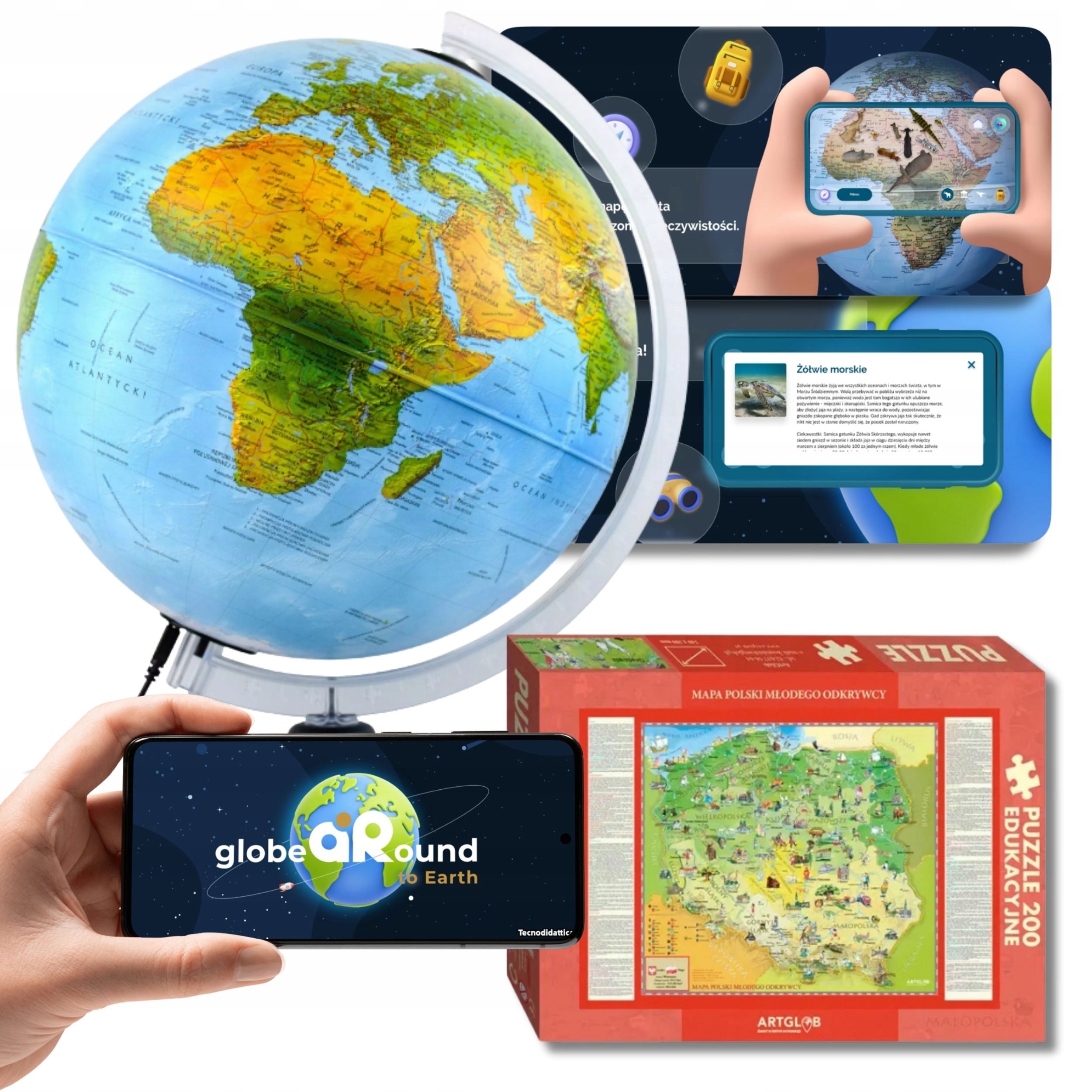 Globus Interaktywna Gaja z aplikacja Puzzle Mapa Polski ArtGlob