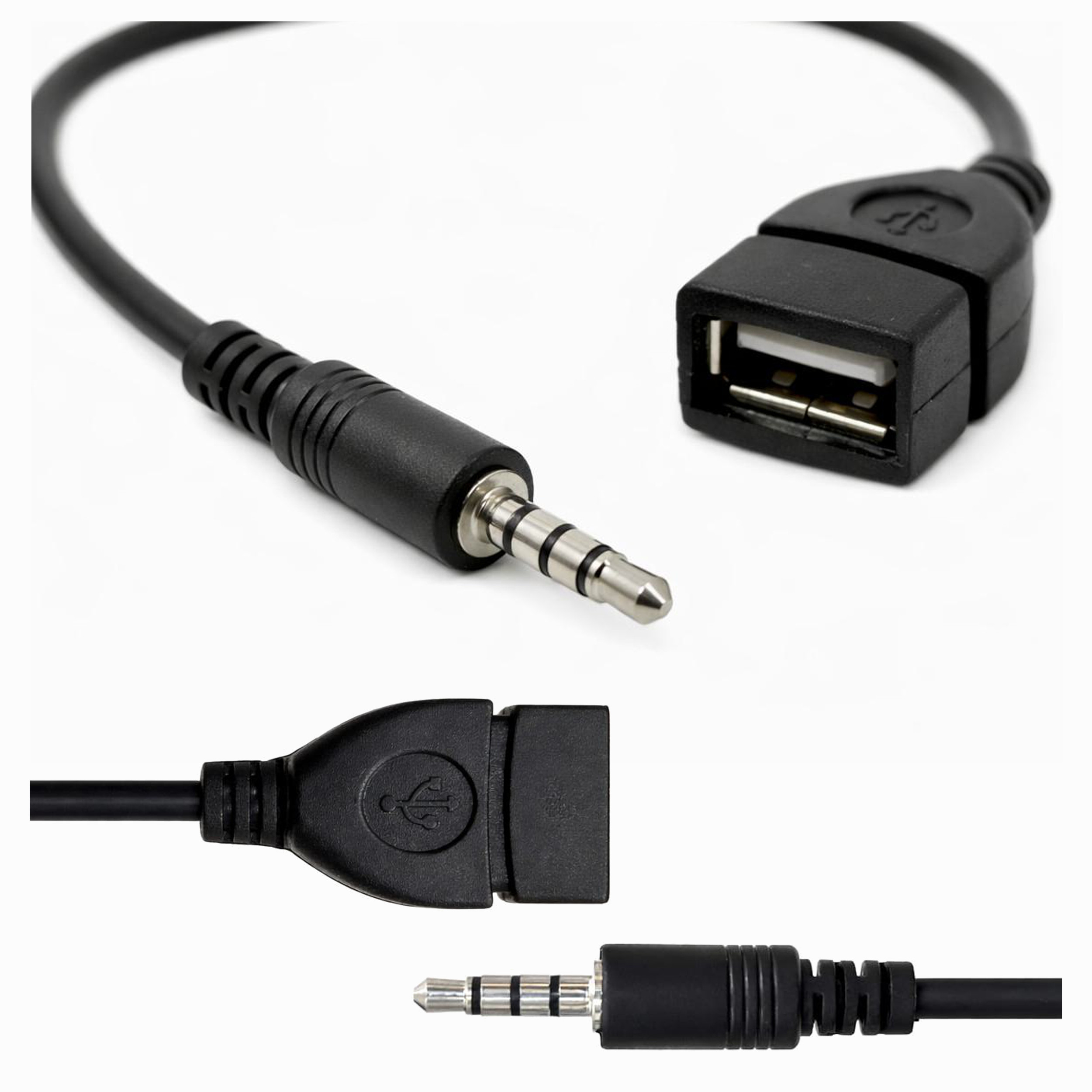 Adapter kabel przejściówka AUX wtyk mini jack 3,5 mm męski na USB A czarny