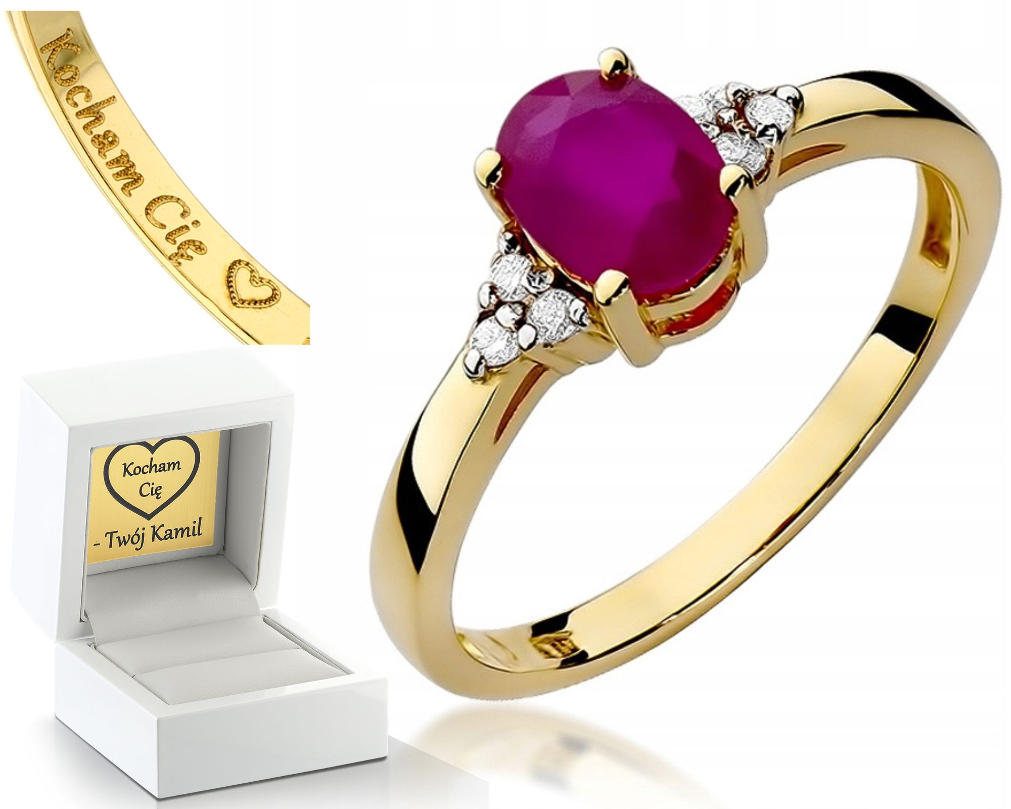 Zlatý Prstýnek S Rubínem A Diamanty 0,585