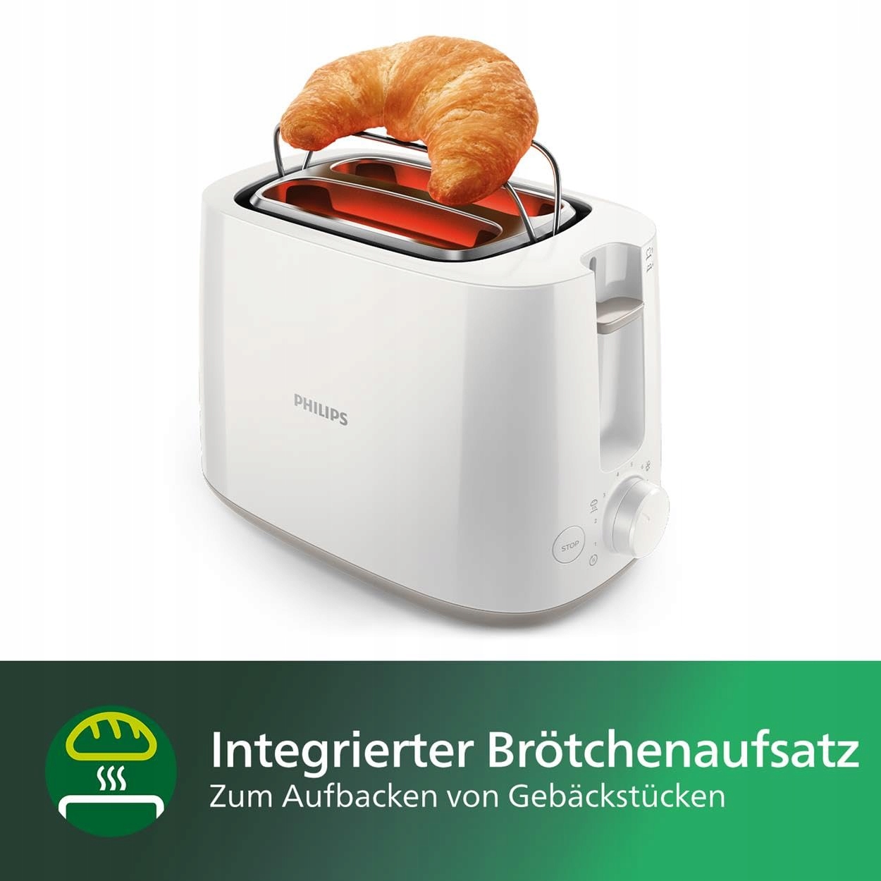 PHILIPS Toster 2 Kromki 8 Stopni Z Podgrzewaczem Funkcja Rozmrażania Biały — miniatura 6