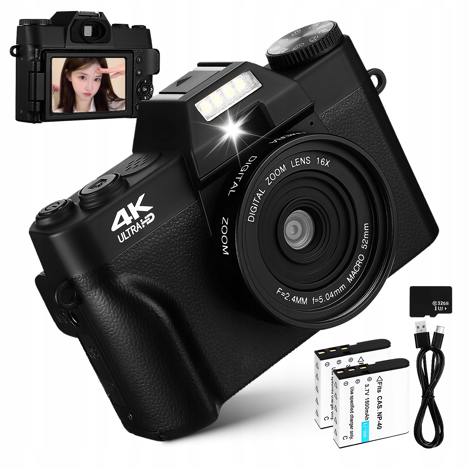 Uhd 4K 75MP Digitální Fotoaparát S 16X Zoomem A 32GB Kartou Pro Vlogery A Selfie