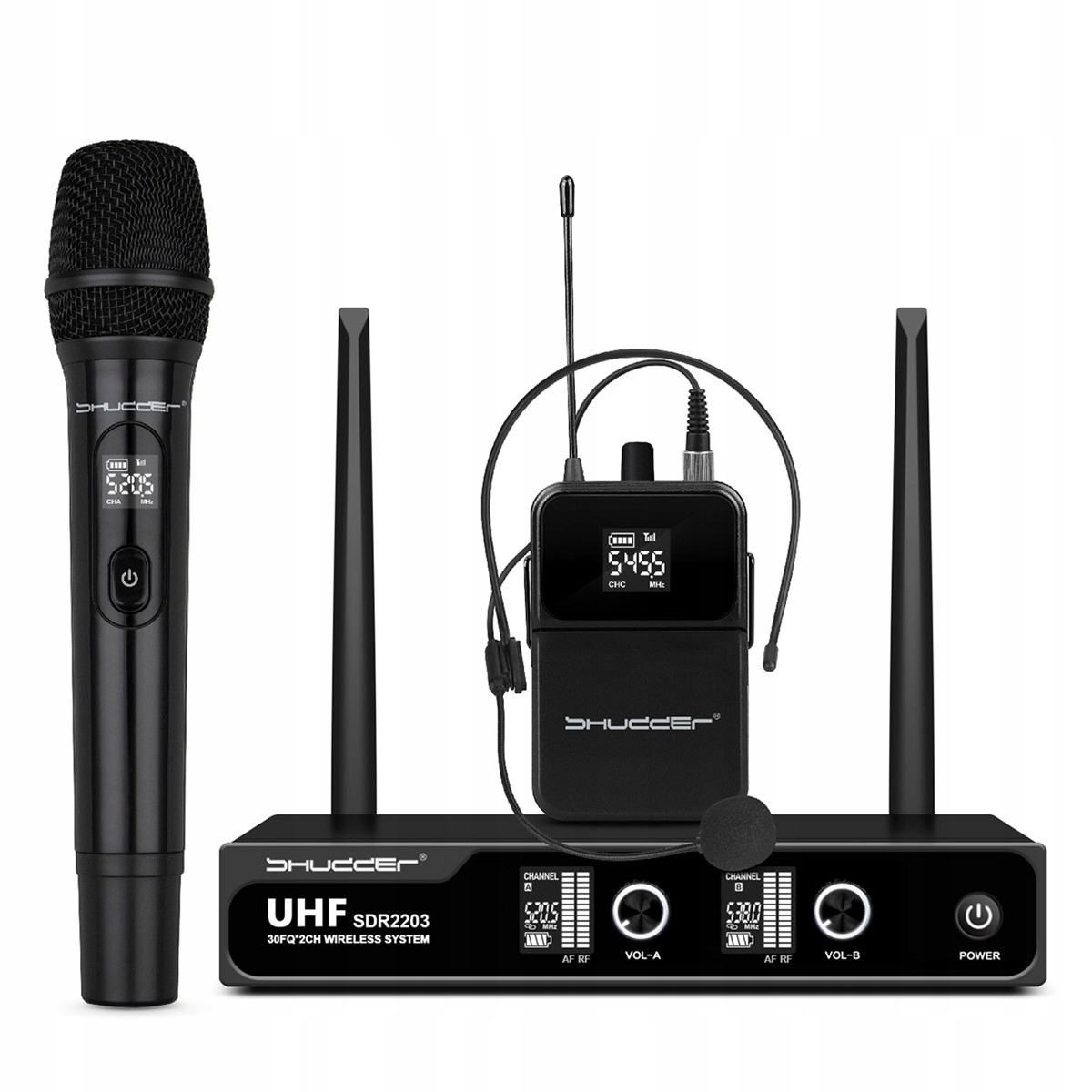 Bezdrátové mikrofony Shudder SDR2203, mikrofon mikroport, 60 kanálů