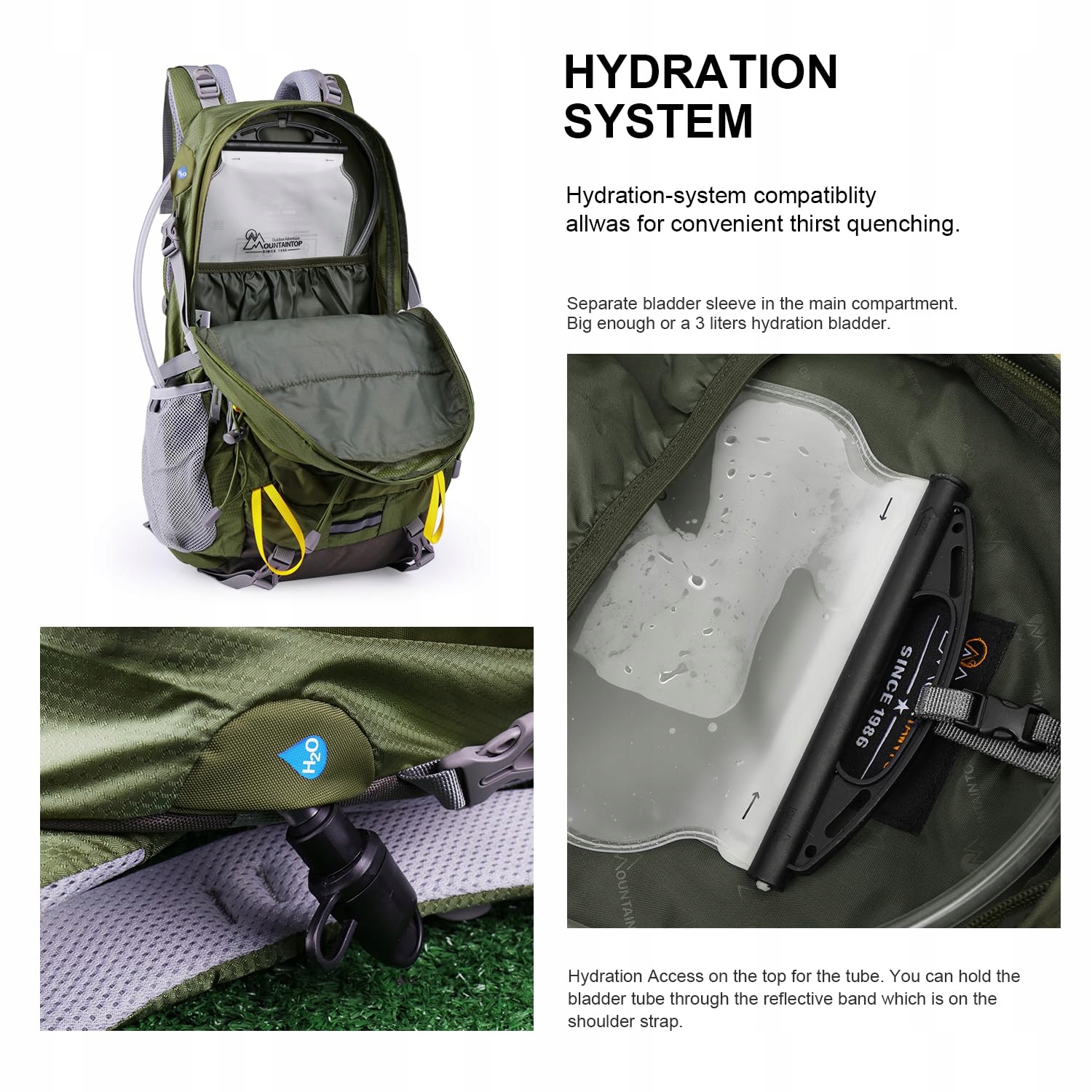 MOUNTAINTOP Plecak Turystyczny 40L Unisex Trekkingowy z Pokrowcem Zielony — miniatura 6