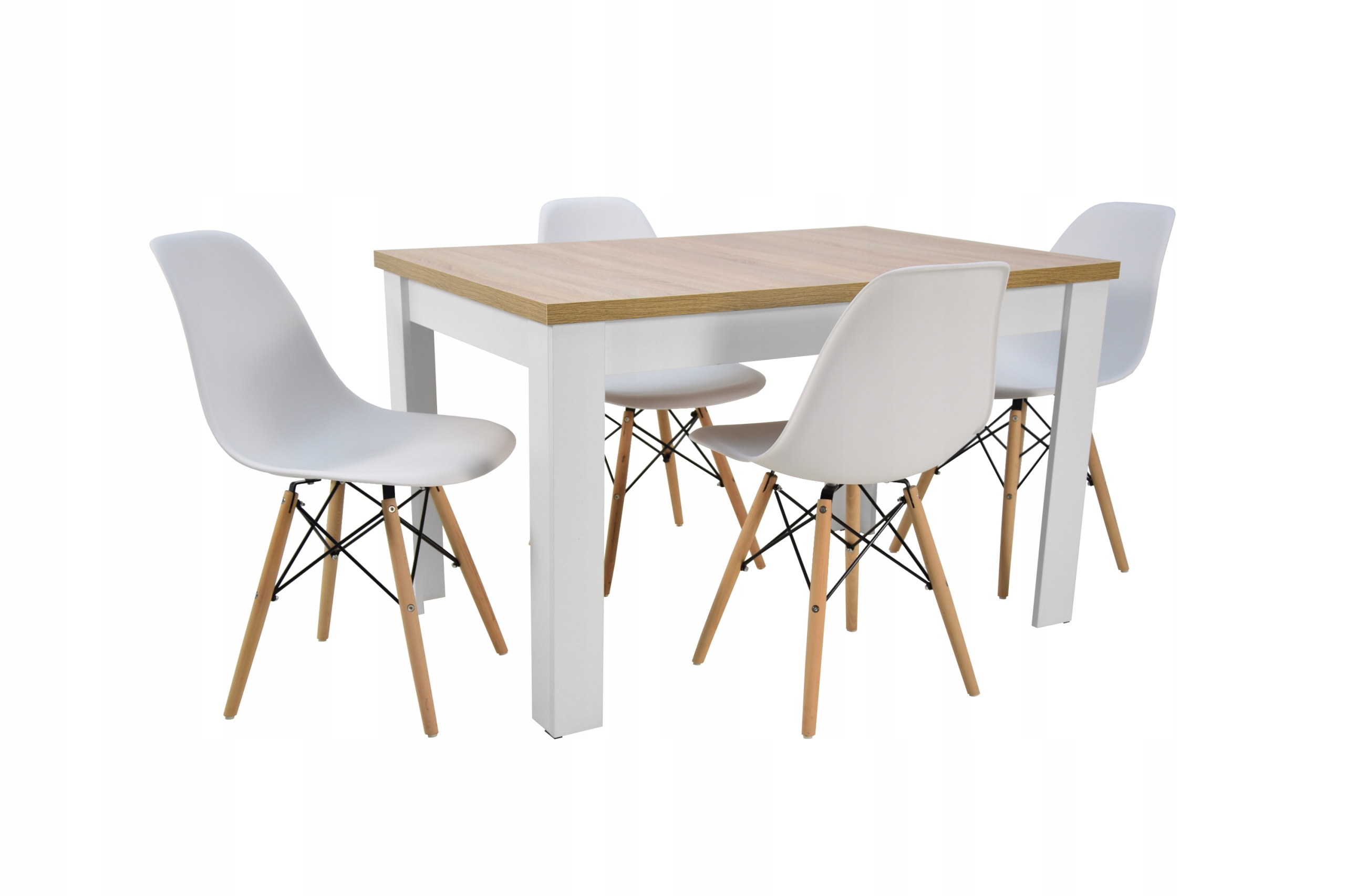 4 krzesła nowoczesne białe i stół biały 80x120/160