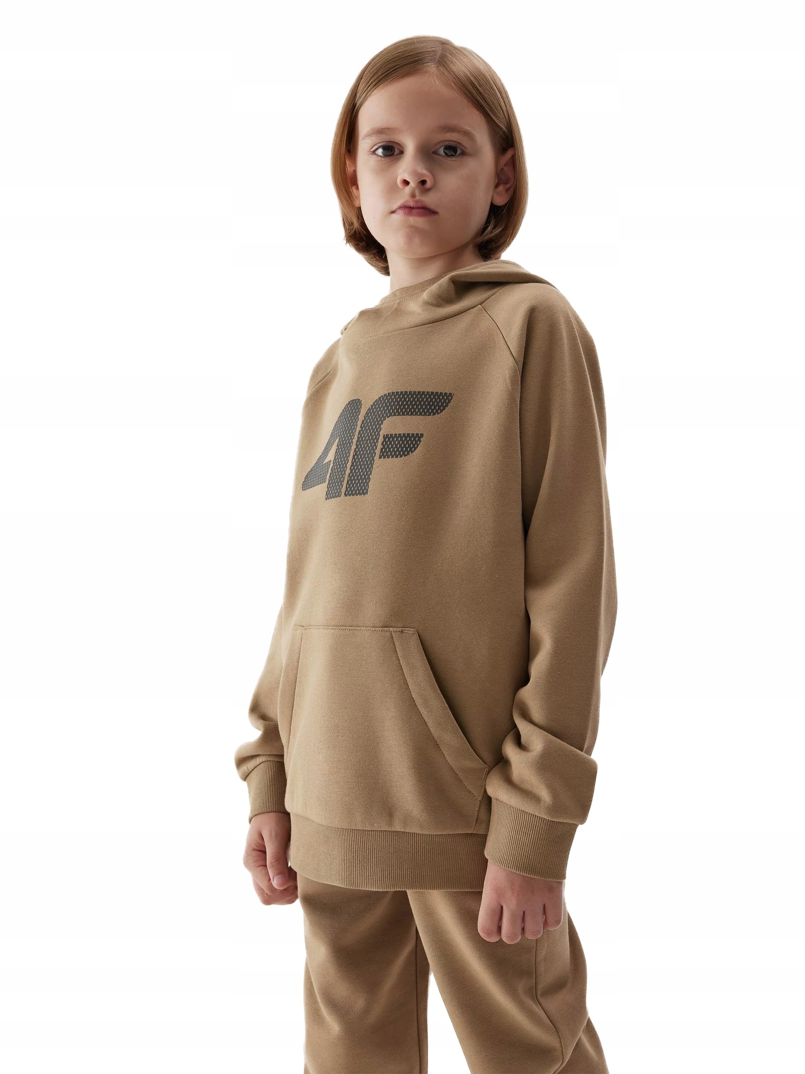 4F Bluza Chłopieca Dresowa Typu Kangurek z Kapturem 4FJAW23TSWSM626-83S Beż