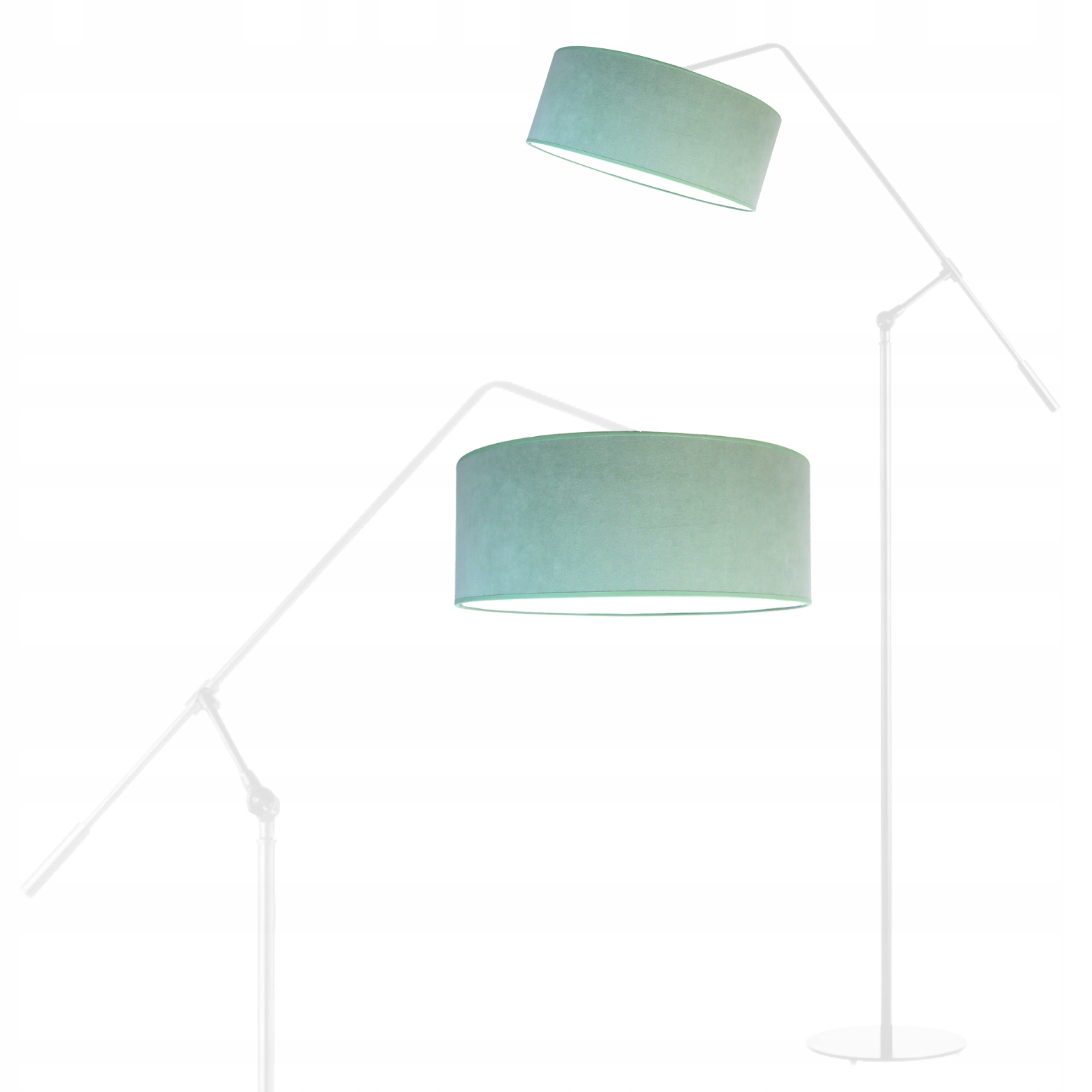 Lampa Stojąca Podłogowa Regulowana Led E27 Miętowa Welurowa Abażur Modna