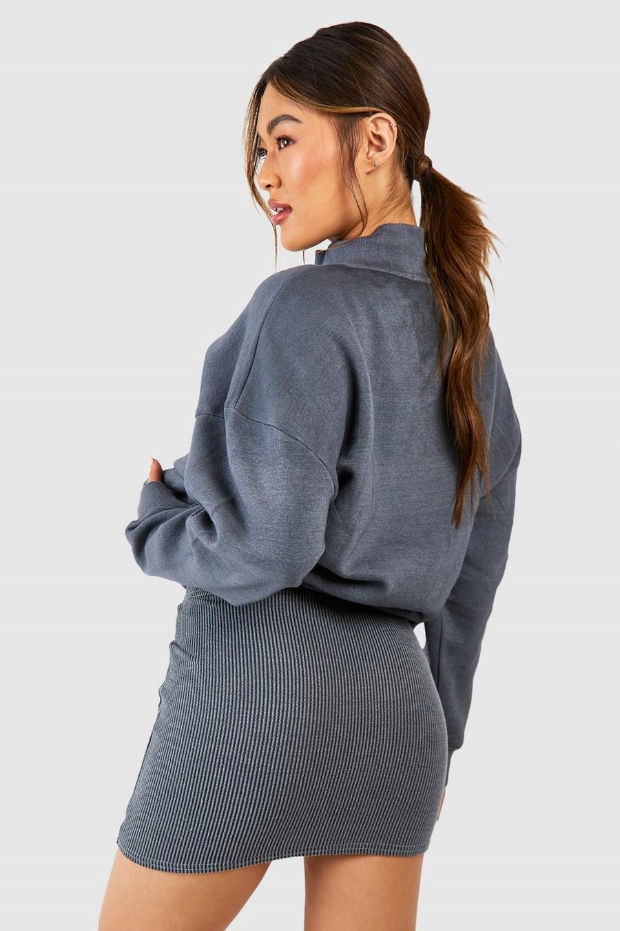 BOOHOO PRĄŻKOWANA OŁÓWKOWA MINI SPÓDNICA Z GUMKĄ W PASIE 5FG NG2__M Rozmiar M