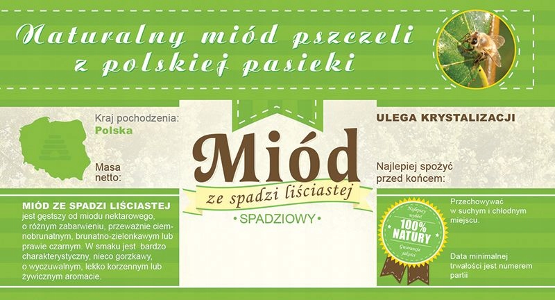 

Etykiety z banderolą na miód ze spadzi liściastej