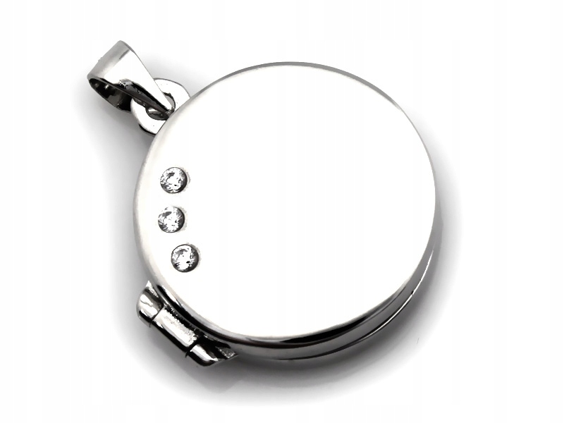 Stříbrný kulatý přívěsek 925, krabička na fotografii, kulatá, se zirkony