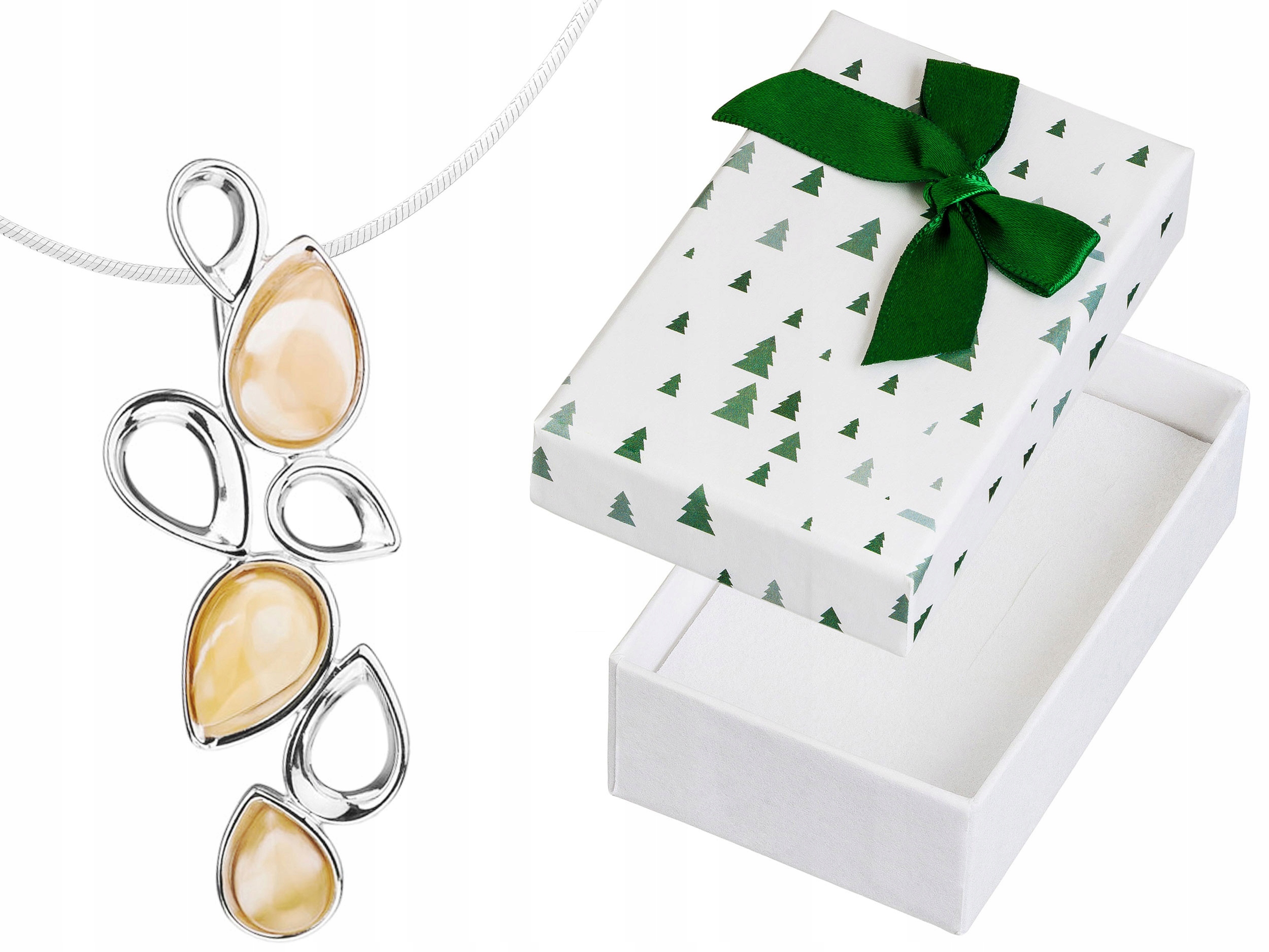 Dlouhý Stříbrný Dámský Prolamovaný Náhrdelník s Mléčným Jantarem Stříbro 60 cm