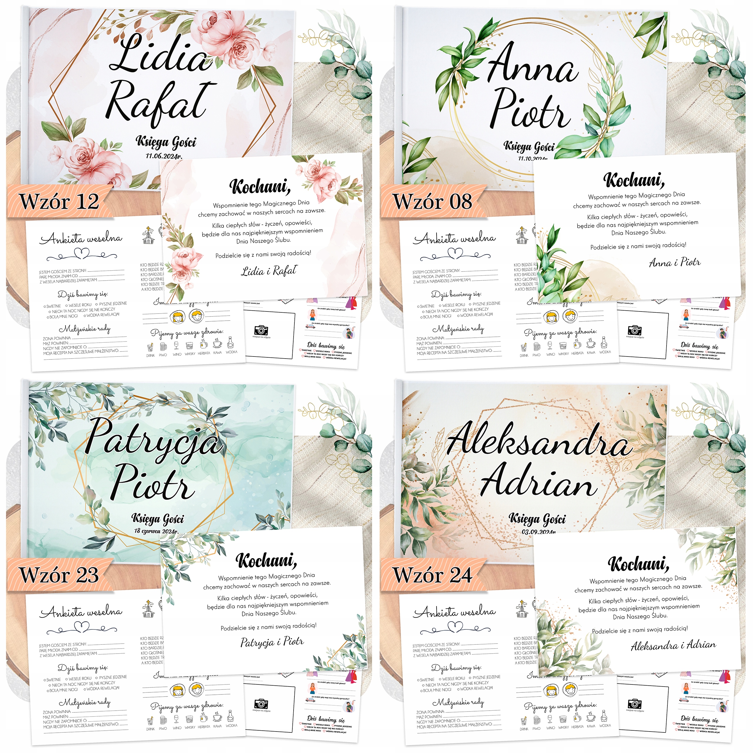 KSIĘGA GOŚCI NA ŚLUB BOHO TRAWY KWIATY LIŚCIE Marka Podobamisie